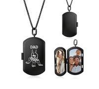 RolaOnly Collier Photo Personnalisé Plaque Militaire Avec Gravure Prénom Texte Pendentif Médaillon Acier Inoxydable Pour Papa Mari Homme Souvenir Famille Fête Des Pères Anniversaire Noël (noir)