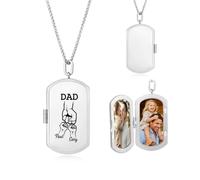 RolaOnly Collier Photo Personnalisé Plaque Militaire Avec Gravure Prénom Texte Pendentif Médaillon Acier Inoxydable Pour Papa Mari Homme Souvenir Famille Fête Des Pères Anniversaire Noël (argent)