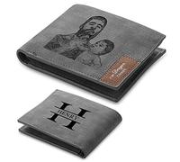 Rolaonly Homme Personnalisé Portefeuille avec Photo Prenoms Gravé Gris Cuir Porte-Carte de crédit Cadeau pour Mari/Petit Ami/Frère/Père