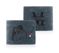 RolaOnly Portefeuilles pour Hommes Personnalisé Photo Portefeuille en Cuir Portefeuille Gravée Homme,Cadeaux de fête des pères pour Papa Grand-père Famille Petit ami (Bleu)