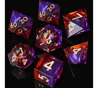 Role dice Dragon Eye - Lot de 7 dés DND en résine à bords tranchants faits à la main pour jeux de rôle Donjons et Dragons (violet et marron)
