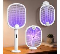 Rolgno 4000V Raquette Electrique Insectes, Raquette Anti Moustique Electrique Pliable 180° avec Piège UV Auto & Mode Manuel, Tapette à Mouches Rechargeable 1800mAh pour Intérieur Extérieur Cuisine