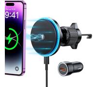 Rolgno Support Telephone Voiture Induction, Auto-Align Support Voiture Pour MagSafe, Pince Vent Ultra Stable & Charge Rapide, Compatible avec Les Séries iPhone 17/16/15 Chargeur Voiture, QC 3.0 Inclus