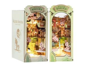 Rolife Book Nook Kit Falling Sakura Maison Miniature à Construire Diy Maquette Adulte avec LED Lumières Décoration de Bibliothèque Livre Salon Booknook Puzzle 3D Bois Serre-Livres Diorama (TGB05)