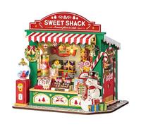 Rolife Miniature Maison de Poupée Stand de Bonbons de Noël Kit de Modèle Maison de Poupée en Bois de Noël avec Meubles Cadeau d’Anniversaire pour Enfants et Adultes Décoration de Noël