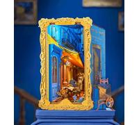Rolife Starry Night Café Book Nook Kit pour Adulte avec Éclairage LED | Miniature Maison à Construire Inspirée de Van Gogh avec Cache Anti-poussière, Puzzle 3D en Bois 372 PCS, Décor Cadeau Créatif