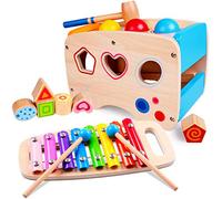 Rolimate Jouet en Bois Éducatif avec Jouet à Marteler 8 Notes Xylophone en Bois Cube de Tri de Formes Coloré Cadeau d’Anniversaire Noël pour Fille Garçon Plus de 1 2 3 + Ans