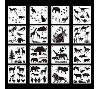 Rolin Roly 16Pcs Pochoirs Peinture Animau Modèle de Peinture de Dessin Éléphant Pochoir Animaux de la Forêt Réutilisable en Plastique DIY Artisanat Mur Pierre En Tissu Décoration