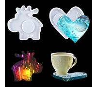 Rolin Roly 2Pcs Moules à sous-Verres en Résine Moule Epoxy en Coeur Moule en Silicone Coaster DIY Resin Candle Holder Molud pour La Tapis De Bol Décors Maison