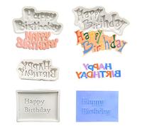 Rolin Roly 4 Pcs Moule en Silicone de Lettre de Joyeux Anniversaire Moule en Fondant Alphabet Moule à Chocolat Biscuit Alphabet Moule pour DIY Cuisson D'anniversaire Gâteau Décoration