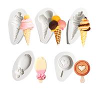 Rolin Roly 5 Pièces Moule en Silicone pour Gâteau Fondant - Cornet de Crème Glacée DIY de Décoration