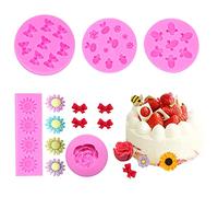 Rolin Roly 5Pcs Moules Fondant Fleur Gâteau Moule Silicone Mini Rose 3D Papillons Fleur Moules à Abeilles pour Pâte Sucrée Gelée Chocolat Cuisson Bonbons Gâteau Décoration