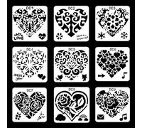 Rolin Roly 9PCS Pochoir Amour Cœur Pochoirs de Peinture D'artMotif Rose Fleur Pochoir Bricolage Réutilisable Painting Stencil Heart pour Pâtisserie Travaux Manuels Mur