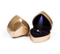 Rolin Roly Boîte à Bague En Velours Avec Lumière LED Ring Box Velours Boîte à Bijoux En Forme De Cœur Pour Mariage Fiançailles Proposer Propositio (gold)
