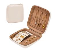 Rolin Roly Boîte à Bijoux, Rangement Pour Bijoux de Voyage en Cuir, Petite Organisateur Portable pour Femme, Bagues, Colliers, Boucles d'oreilles, Bracelets, cadeau de (Blanc Cassé)