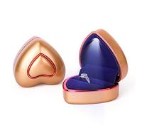 Rolin Roly Boîte de Bague de Fiançailles en Forme de Coeur LED Boîte à Bijoux pour Mariage Ring Box Wedding pour Proposition de Mariage (Gold Heart Ring Box)