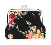 Rolin Roly Double Layer Portefeuille Femme Fille Pochette Sac Toile Mini Pochette Porte Monnaie Canvas Coin Purse Wallet Jewelry Pouch 12 x 9 cm (Black)