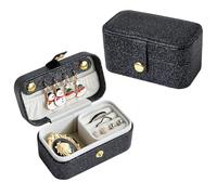 Rolin Roly Mini Boîte à Bijoux de Voyage Boite a Bijoux Voyage Femme Boite à Bijoux pour Cuir PU, Rangement pour Boucles d'Oreilles Bagues Chaînes (Black)