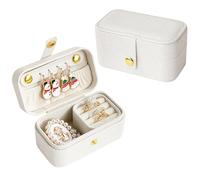 Rolin Roly Mini Boîte à Bijoux de Voyage Boite a Bijoux Voyage Femme Boite à Bijoux pour Cuir PU, Rangement pour Boucles d'Oreilles Bagues Chaînes (White)