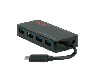 ROLINE 14025035 USB 3.0 Hub, 4fach, Typ C Anschlusskabel schwarz