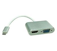 ROLINE Adaptateur écran USB 3.1 | Câble adaptateur USB type C vers HDMI et VGA | argent, câble de 10cm