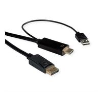 ROLINE Câble Adaptateur Vidéo 1m, HDMI + USB vers DisplayPort 1.2, 3840x2160 60Hz, Noir, Connecteurs Mâle Droit, Poids 66g (Pack de 10)