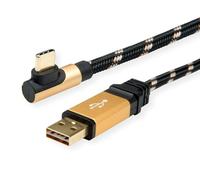 ROLINE Câble GOLD USB 2.0, USB A ST réversible - USB C ST coudé, 0,8 m