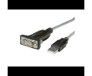 ROLINE Câble Série 1.8m, USB Type-A vers DB-9 Mâle/Mâle, Gris, Réf. 12.02.1163, Dimensions Packaging 130x220x50mm, Poids 148g