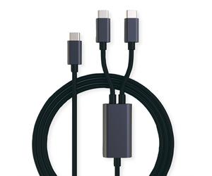 ROLINE Câble USB 11.02.8308 - 1.85m, USB 2.0, USB-C vers 2x USB-C, Contacts Or, Charge Rapide 100W, Blindage Magnétique, Noir