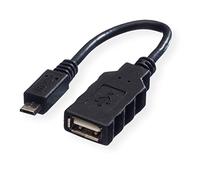 ROLINE Câble USB 2.0 | câble de raccordement OTG | A-femelle vers Micro B-mâle | noir 0,15 m