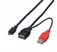 ROLINE Câble USB 2.0 en Y, 2x Type A (M/F) - Micro B M, 1 m