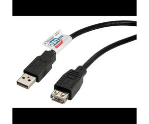 ROLINE Câble USB 2.0 Type A Mâle vers Type A Femelle 0.8m Noir - Connecteurs USB A M/F, Débit 480 Mbit/s (0.48 Gbit/s), Longueur 0.8 mètre