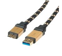 ROLINE Câble USB 3.2 Gen 1 (3.1 Gen 1) A vers Micro-B Mâle/Mâle 0.8m Noir/Or - Transfert 5 Gbit/s - Contacts Or - Réf: 11.02.8878