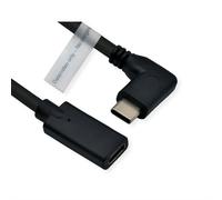 ROLINE Câble USB Type-C Mâle/Femelle 2m Noir - USB 2.0, AWG 32/22, Diamètre 4.5mm, Connecteur Courbé/Droit, REACH & RoHS, Garantie 2 ans, Lot de 10