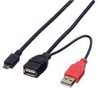 Roline Câble USB USB 2.0 USB-A mâle, USB-A femelle, USB-Micro-B mâle 1.00 m noir blindé 19.08.1009