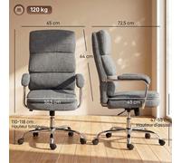 Roline Chaise de bureau grise ergonomique réglable tissu chenille