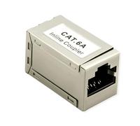 ROLINE Coupleur RJ45 Cat6A STP Mini Inline blindé métal Connecteur réseau Câble LAN Coupleur Compact Adaptateur Ethernet RJ45 Femelle vers Femelle 1:1 Rallonge de câble Patch argentée