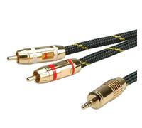 ROLINE GOLD câble aux - 3,5 mm Stéréo 2 x Cinch mâle - câble audio - manteau en nylon noir - 2,5 m