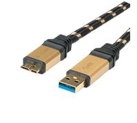 ROLINE Gold Câble USB 3.2 Gen 1 (3.1 Gen 1) 2m, USB A Mâle vers Micro-USB B Mâle, contacts Or, 5Gbit/s, Noir/Or, Réf: 11.02.8879