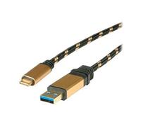 Roline Gold - Câble USB - USB type A (M) pour 24 pin USB-C (M) - USB 3.1 - 5 V - 900 mA - 1 m - Noir/or