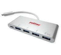 ROLINE Hub USB 3.2 Gen 1, Quadruple, câble de raccordement de Type C, avec 1 Port PD