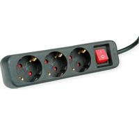 ROLINE Multiprise 3 prises avec interrupteur, noir, 1,5 m