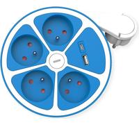 ROLINE Multiprise 4 prises avec interrupteur, rond, version UTE, USB-Charger A+C, bleu, 1,5 m
