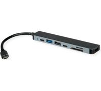 ROLINE Dockingstation USB Typ C, 4K HDMI, USB 2.0 (Typ-A), USB 3.2 Gen 1 (Typ-A+C), PD, SD/MicroSD