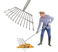 ROLKAR Râteau à chaume pour pelouses, feuilles de jardin, paillis, gazon, feuilles d'herbe morte, camping, déchaumeur, arbuste, débris, outil de nettoyage des mauvaises herbes pour jardin paysager