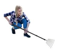 ROLKAR Râteau pour feuilles, petit râteau à feuilles en métal pour le jardinage, le désherbage, la plantation du sol, râteau manuel pour nettoyer les débris, mauvaises herbes, herbe dans la pelouse