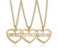 ROLKUFA 3 collier d'amitié avec pendentifs en cœur et en bloc lettré, se combinant pour former "BEST FRIENDS", cadeau idéal pour meilleurs amis, frères, sœurs, or