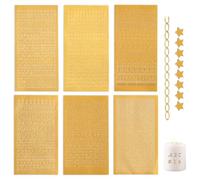 ROLKUFA 6 mini lettres autocollantes en PVC doré, 6 motifs (majuscules, minuscules, chiffres, chaînes, étoiles, symboles) pour bougies, scrapbooking, albums, cadeaux