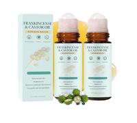 Roll-on d'encens et d'huile de ricin avec rouleau de quartz rose, 50 ml d'huile de ricin pressée à froid, huile de ricin 100 % pure pour une peau plus ferme, huile corporelle légère pour le visage et