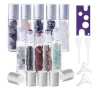 Roll On Lot de 10 bouteilles en verre pour huile essentielle, rollon, 10 ml, flacons rollon pour huiles avec pierres précieuses naturelles, flacons rechargeables pour huiles essentielles, parfums